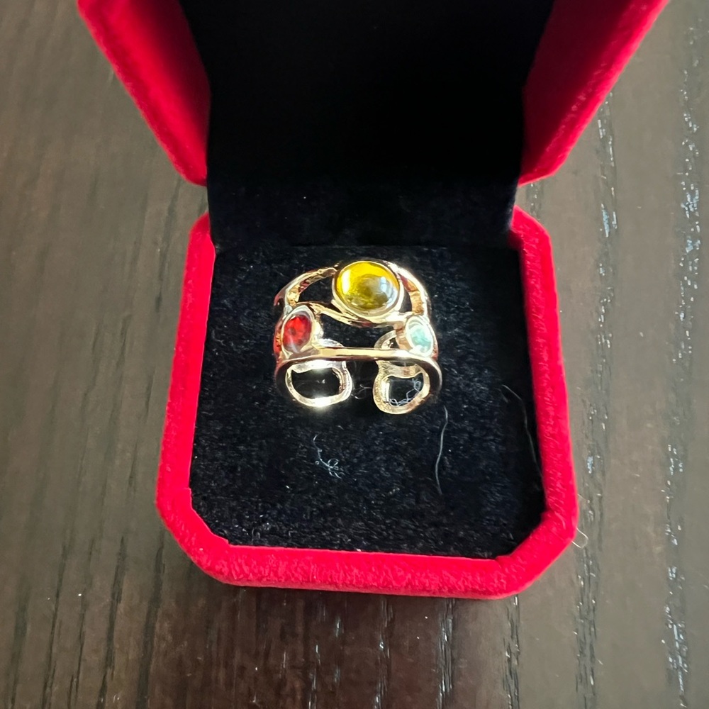Multicolor Gemstone Adjustable Ring Size 7-9
